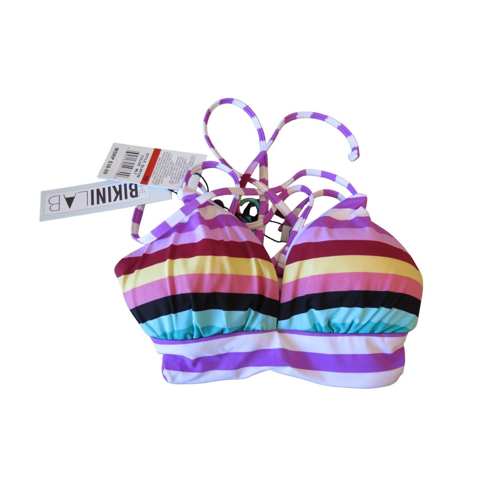 BIKINI LAB Rainbow Striped‎ Multicolor Bikini Top Size XS NWT